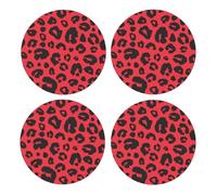 Leopardo León Tigre Animal Pri,Posavasos Redondos de Corcho MDF, Almohadilla para Tazas, Juego de 4 Posavasos para Bebidas