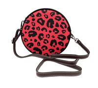Leopardo León Tigre Estampado Animal,Bolso de hombro de piel sintética, bolso cruzado redondo - Bolso circular para mujer