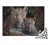 Leopardo Madre y Cría Puzzle para Adultos Puzzle de 1000 Piezas Papel Animales Salvajes Puzzle para Toda la Familia Concentración Decoración Regalo 38x26cm/1000pcs