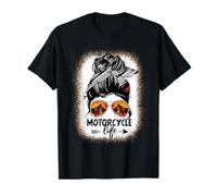 Leopardo moño desordenado pelo mujer motocicleta vida motociclista chica Camiseta
