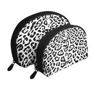 Leopardo Negro Blanco, Bolsa de Maquillaje de Concha, Monedero pequeño para Mujer, Bolsa de artículos de tocador, Bolsa de cosméticos, 2 Piezas