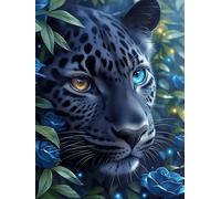 Leopardo Negro con Ojos Azules Rompecabezas 300 Piezas Cartón para Principiantes Mascota de Vida Silvestre Días Lluviosos Tiempo Libre En Casa para Reyes Magos Detalle De Cumpleaños 300 PCS