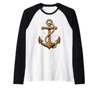 Leopardo Patrón Ancla Vela Navegación Capitán Yate Marinero Camiseta Manga Raglan