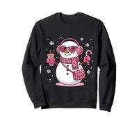 Leopardo Rosa Acogedor muñeco de Nieve sosteniendo café Helado y Caramelo Navidad Sudadera