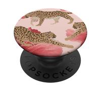 Leopardo Rosa Hibisco Flor Guepardo Tropical Summer Preppy PopSockets PopGrip Adhesivo