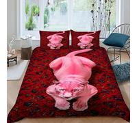 Leopardo Rosa Rojo Funda Nórdica Algodon 3 Piezas 3D Estampado Dreamy GrasslandAnimal con Cremallera Y Funda De Almohada King（220x240cm） Microfibra Juego De Cama para