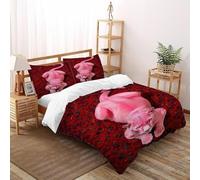 Leopardo Rosa Rojo Juego De Funda para Edredón 3 Piezas 3D Impresa Dreamy GrasslandAnimal con Cremallera Y Funda De Almohada Double（200x200cm） 100% Microfibra Juego De Cama para