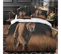 Leopardo Running on The Golden Savannah Funda De Edredón 3D,Juego De Cama De,y Fundas De Almohada Suave Transpirable Microfibra,3 Piezas para Niñas Y Niños Super King(260x220cm)