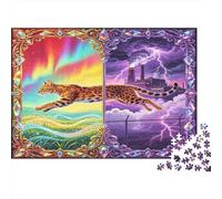 Leopardo Saltando Fantasía Aurora Puzzle de 1000 Piezas Papel para Adultos Tormenta Artística Puzzle para Toda la Familia Relajación Decoración Regalo Nan