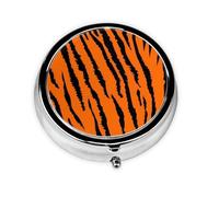 Leopardo tigre naranja. Este pequeño pastillero redondo es un organizador portátil de medicamentos de viaje con tres compartimentos para almacenar medicamentos diarios.