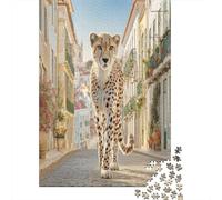 Leopardoo Walking Down The Central Street of LisbonRompecabezas De 1000 Piezas para Adultos, Juegos De Desafío para Niños, Regalos38x26cm/1000pcs