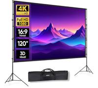 LEORFI Pantalla Proyector Portátil 120 Pulgadas con tripode - Pantalla de Proyección Soporte 16:9 4K Full HD Pantalla de Cine Interior Altura Ajustable para Cine casa Camping Eventos Recreativos
