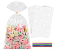 LEOSINDA 100 bolsas de celofán transparente, 15,2 x 25,4 cm, 100 lazos giratorios, para envolver regalos, embalar dulces, postre, panadería, galletas, chocolate, decoraciones de fiesta