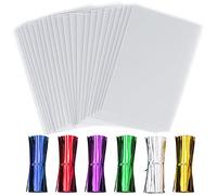 LEOSINDA 100 bolsas de celofán transparente de 4 x 9 pulgadas con 6 colores mezclados para envolver regalos, dulces de embalaje, galletas, postres, panadería, palomitas de maíz, chocolate, recuerdos