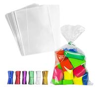 LEOSINDA 100 bolsas de celofán transparente de 6 x 10 pulgadas con 6 colores mezclados para envolver regalos, dulces de embalaje, galletas, postres, panadería, palomitas de maíz, chocolate, recuerdos