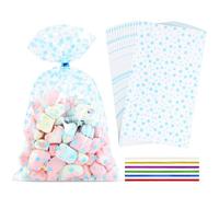 LEOSINDA 100 bolsas de celofán transparente de 7 x 12 pulgadas, 100 lazos giratorios, para envolver regalos, dulces de embalaje, postre, panadería, galletas, chocolate, decoraciones de fiesta