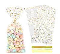 LEOSINDA 100 bolsas transparentes de celofán planas de 5 x 11 pulgadas, bolsas de celofán, bolsas de galletas con lazos giratorios, bolsa de polietileno de 1.36 mil para panadería, galletas, dulces,