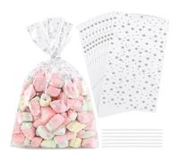 LEOSINDA 100 bolsas transparentes de celofán planas de 6 x 10 pulgadas, bolsas de celofán, bolsas de galletas con lazos giratorios, bolsa de polietileno de 1.36 mil para panadería, galletas, dulces,