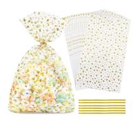 LEOSINDA Bolsas de celofán, bolsas de celofán transparente, bolsas de regalo de 11 x 14 pulgadas, 50 lazos giratorios, para envolver regalos, dulces de embalaje, postre, panadería, galletas,