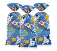 LEOSINDA Bolsas de regalo de celofán de 5 x 11 pulgadas con patrón de planeta impreso. 100 piezas para bolsas de galletas, bolsas de aperitivos transparentes, bolsas de envoltura de chocolate, bolsas
