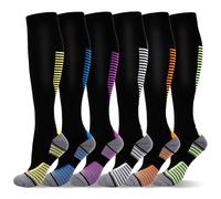 LEOSTEP 6 pares de calcetines de compresión para hombres y mujeres, soporte diario para viajes, trabajo y estilo de vida activo, calcetines respirables cómodos(Línea,S-M)