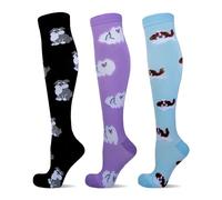 LEOSTEP Calcetines de compresión para hombres y mujeres (3 pares) antideslizantes de tubo largo, ideal para correr, viajes