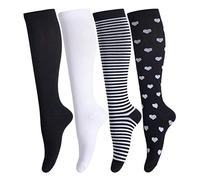 LEOSTEP Calcetines de compresión para hombres y mujeres (4 pares) antideslizantes de tubo largo, ideales para correr, viajes, vuelo