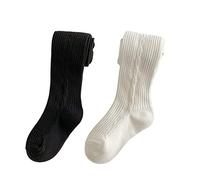 Leotardos Para Bebés Niñas 2 Pares, Termicos Leotardos Niña Pantimedias Calcetines Altos De Punto Lateral, Medias Cálidas Respirable Absorbe El Sudor (Blanco+Negro,S)