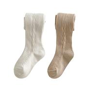 Leotardos Para Bebés Niñas 2 Pares, Termicos Leotardos Niña Pantimedias Calcetines Altos De Punto Lateral, Medias Cálidas Respirable Absorbe El Sudor (Blanco+Caqui,XS)
