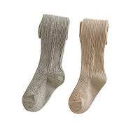 Leotardos Para Bebés Niñas 2 Pares, Termicos Leotardos Niña Pantimedias Calcetines Altos De Punto Lateral, Medias Cálidas Respirable Absorbe El Sudor (Gris + Caqui,M)