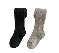 Leotardos Para Bebés Niñas 2 Pares, Termicos Leotardos Niña Pantimedias Calcetines Altos De Punto Lateral, Medias Cálidas Respirable Absorbe El Sudor (Negro+Gris,L)