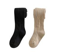 Leotardos Para Bebés Niñas 2 Pares, Termicos Leotardos Niña Pantimedias Calcetines Altos De Punto Lateral, Medias Cálidas Respirable Absorbe El Sudor (Negro+Caqui,L)