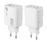 leotec cargador 65w gan ultra slim 2 usb c pd+1 usb a blanco (compatible con apple y samsung)
