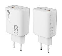 LEOTEC CARGADOR 65W GaN Ultra Slim 2 USB C PD+1 USB A blanco (compatible con Apple y Samsung) LECSPH65W3W2
