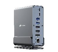 Leotec Docking Station 15-1 LEDS06 - USB Tipo-C, 5xUSB, 2xHDMI 4K, RJ45, lector de tarjetas - Gris