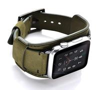 Leotop Correa Compatible con Apple Watch 45mm 44mm 42mm 41mm 40mm 38mm, Vintage Pulsera de Cuero Genuino Reemplazo Banda de Bucle Acero Compatible iWatch Series 7/6/5/4/3/2/1 SE (45/44/42mm, Verde)