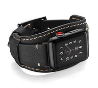 Leotop Correa Compatible con Apple Watch 45mm 44mm 42mm 41mm 40mm 38mm, Vintage Pulsera de Cuero Genuino Reemplazo Banda de Bucle Acero Compatible iWatch Series 7/6/5/4/3/2/1 SE (41/40/38mm, Negro)