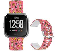 Leotop Patrón de dibujos animados impreso suave silicona deporte reemplazo 23mm reloj pulseras compatibles con Fitbit Versa 2/Versa/Fitbit Versa Lite/SE para mujeres hombres (Delicious Food)