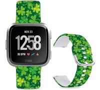 Leotop Patrón de dibujos animados impreso suave silicona deporte reemplazo 23mm reloj pulseras compatibles con Fitbit Versa 2/ Versa/Fitbit Versa Lite/SE para mujeres hombres (Green Clover)