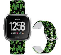 Leotop Patrón de dibujos animados impreso suave silicona deporte reemplazo 23mm reloj pulseras compatibles con Fitbit Versa 2/ Versa/Fitbit Versa Lite/SE para mujeres hombres (Black Base Clover)