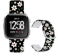 Leotop Patrón de dibujos animados impreso suave silicona deporte reemplazo 23mm reloj pulseras compatibles con Fitbit Versa 2/ Versa/Fitbit Versa Lite/SE para mujeres hombres (flor negra)