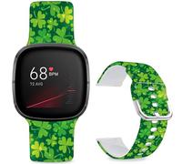 Leotop Patrón impreso suave silicona reemplazo bandas deportivas compatibles con Fitbit Versa 4/Fitbit Versa 3/Fitbit Sense 2/Fitbit Sense para mujeres hombres (Green Clover)