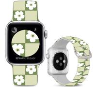 Leotop Pulseras deportivas de silicona compatibles con iWatch Ultra Serie SE 10 9 8 7 6 5 4 3 2 1. (White Flowers and Green Checkered, 42 mm (Series 10)/41mm/40mm/38 mm