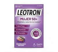 Leotron Mujer 50+ - Complemento alimenticio con Trébol Rojo, 12 vitaminas y 10 minerales - Sin gluten, sin lactosa, sin azúcares - 30 comprimidos tricapa