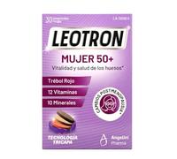 Leotron Mujer 50+ - Complemento alimenticio con Trébol Rojo, 12 vitaminas y 10 minerales - Sin gluten, sin lactosa, sin azúcares - 30 comprimidos tricapa