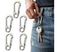 LEOUEANR 5 mosquetones, mini gancho de resorte de aleación de zinc plateado y hebilla para colgar para camping, viajes, senderismo al aire libre