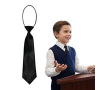 LEOUEANR Corbata de satén negra preatada para niños, 28 cm, elástica, corbata formal para niños, para bodas, deberes de Page Boy, bailes escolares y celebraciones especiales