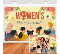 Leowefowa Telón de fondo para decoración del mes de la historia para mujer, 1,5 x 0,9 m, vinilo para fotografía de derechos de mujer, pancarta de fondo femenino, vacaciones, escuela, eventos, fiestas