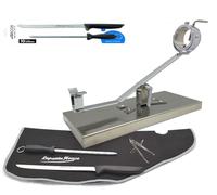 LepantoHouse Soporte Jamonero Future Basculante Giratorio Base Inoxidable para Jamones y Paletillas + Cuchillo Arcos Niza + CHAIRA + Cubre Jamon + Pinza (Inoxidable)