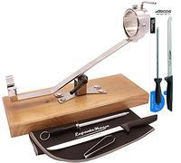 LepantoHouse Soporte Jamonero Future Basculante Giratorio Base Madera Color Nogal para Jamones y Paletillas + Cuchillo Arcos Niza + CHAIRA + Cubre Jamon + Pinza (Madera Nogal)